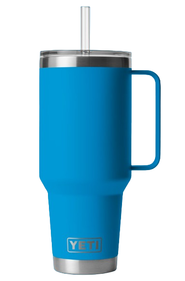 A photo of the YETI Rambler 42oz Straw Mug in colour big wave blue