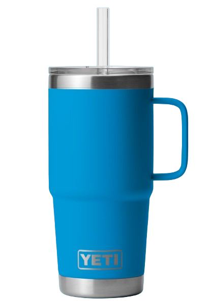 A photo of the Yeti Rambler 25oz Straw Mug in big wave blue