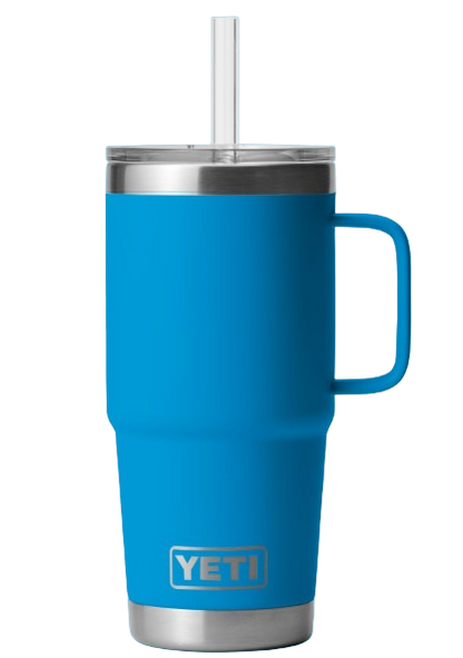 A photo of the Yeti Rambler 25oz Straw Mug in big wave blue