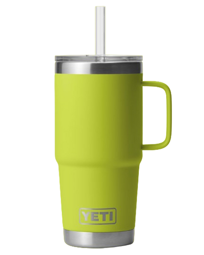 A photo of the Yeti Rambler 25oz Straw Mug in Chartreuse 