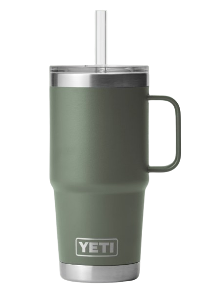 A photo of the Yeti Rambler 25oz Straw Mug in Camp Green