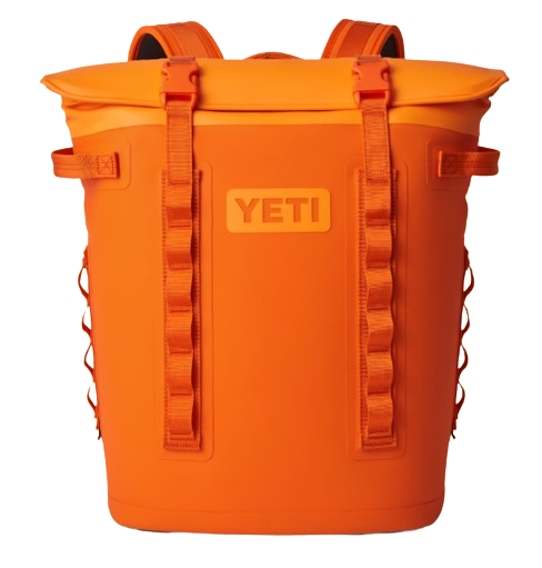 A photo of the Yeti Hopper M20 Backpack Soft Cooler front view in king crab orange
