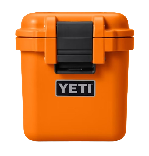 A photo of the Yeti Loadout Gobox 15 Gear Case in colour orange. Front view.