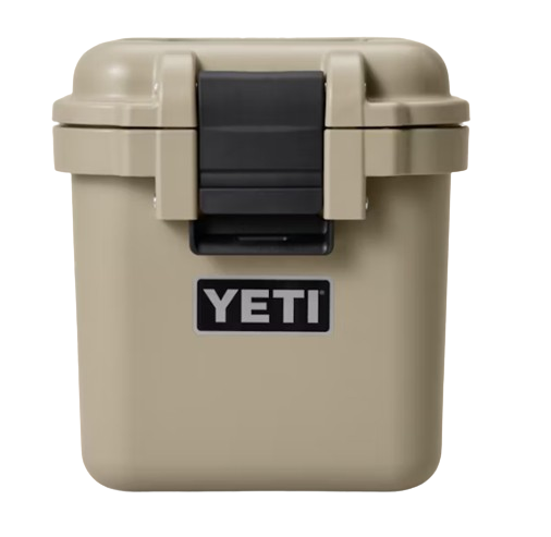 A photo of the Yeti Loadout Gobox 15 Gear Case in colour tan. Front view.