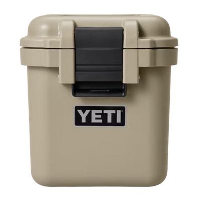 A photo of the Yeti Loadout Gobox 15 Gear Case in colour tan. Front view.