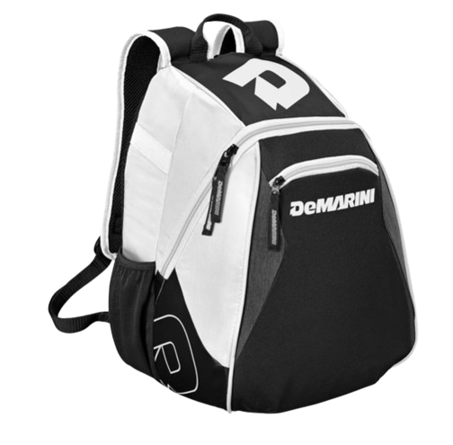 A photo of the DeMarini Voodoo Jr Backpack in colour white, side view.