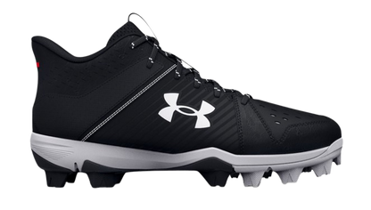 A photo of the Under Armour Junior Leadoff Mid RM Cleats in colour black and white