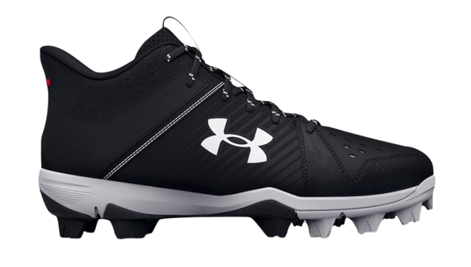 A photo of the Under Armour Adult Leadoff Mid RM Cleats in colour black and white
