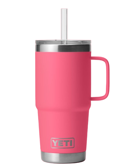 A photo of the Yeti Rambler 25 oz Straw Mug in colour tropical pink