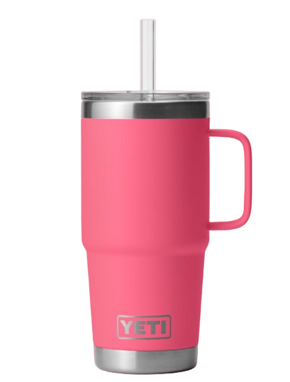 A photo of the Yeti Rambler 25 oz Straw Mug in colour tropical pink
