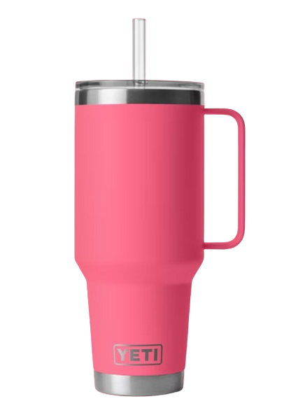 A photo of the YETI Rambler 42oz Straw Mug in colour tropical pink