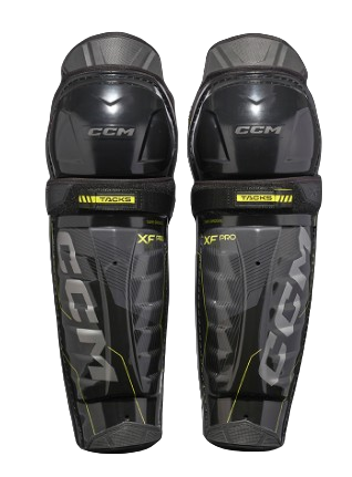 A photo of the CCM Tacks XF Pro Shin Guards Senior in colour black