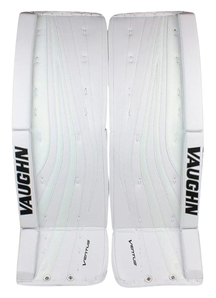 A photo of the Vaughn Ventus SLR4 Pro Senior Goalie Leg Pads in colour white front view.