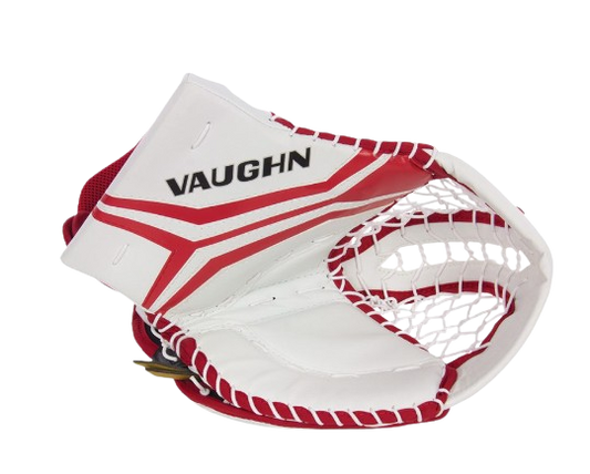 A photo of the Vaughn V10 Junior Goalie Catcher in colour white and red front view.