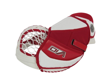 A photo of the Vaughn V10 Junior Goalie Catcher in colour white and red side view.