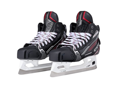 A photo of the CCM EFLEX 6 Senior Goalie Skates in colour black and red. Side view.