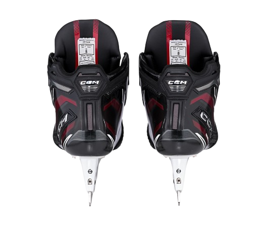 A photo of the CCM EFLEX 6 Senior Goalie Skates in colour black and red. Rear view.