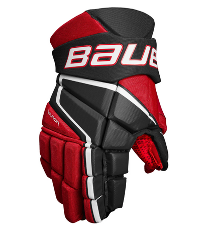 A photo of the Bauer Vapor 3X Intermediate Hockey Gloves in colour black and red.