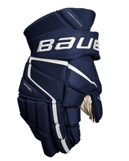 A photo of the Bauer Vapor Shift Pro Senior Hockey Gloves - Source Exclusive in colour navy, front view.