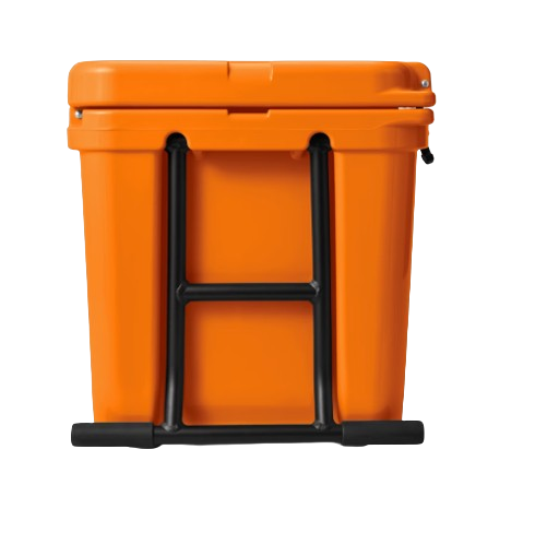 A photo of the Yeti Tundra Haul Wheeled Cooler in colour king crab orange, side, closed view.