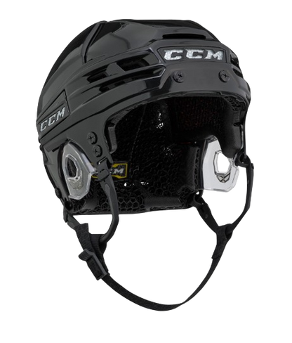 A photo of the CCM Super Tacks X Senior Hockey Helmet in colour black. Angled view.