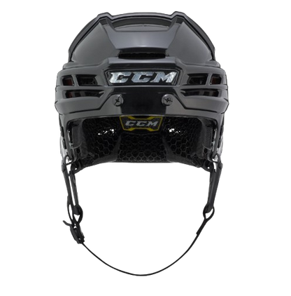 A photo of the CCM Super Tacks X Senior Hockey Helmet in colour black. Front view.