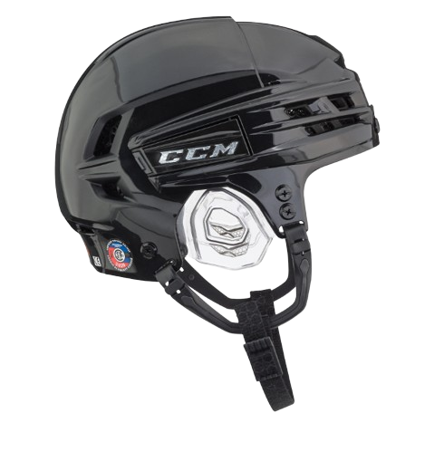 A photo of the CCM Super Tacks X Senior Hockey Helmet in colour black. Side view.