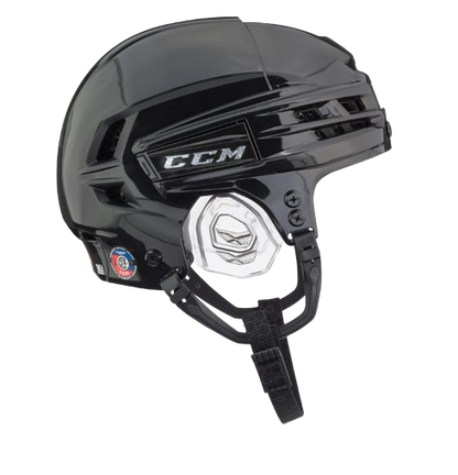 A photo of the CCM Super Tacks X Senior Hockey Helmet in colour black. Side view.