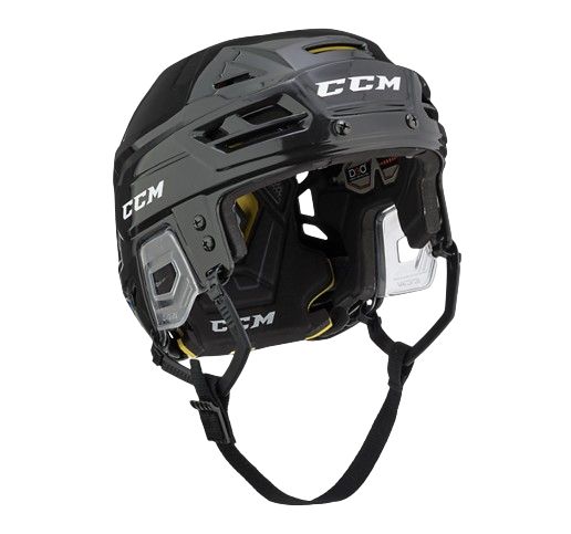 A photo of the CCM Tacks 310 Senior Hockey Helmet in colour black. Angled view.