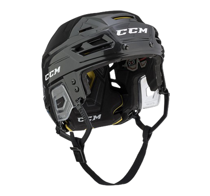 A photo of the CCM Tacks 310 Senior Hockey Helmet in colour black. Angled view.