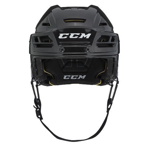 A photo of the CCM Tacks 310 Senior Hockey Helmet in colour black. Front view.