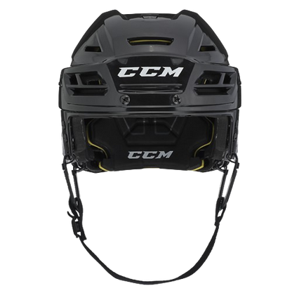 A photo of the CCM Tacks 310 Senior Hockey Helmet in colour black. Front view.