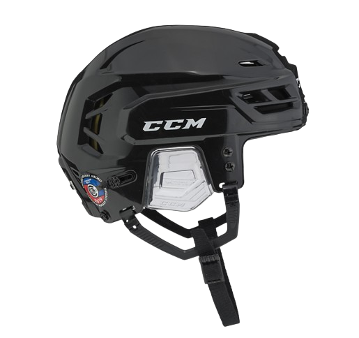 A photo of the CCM Tacks 310 Senior Hockey Helmet in colour black. Side view.