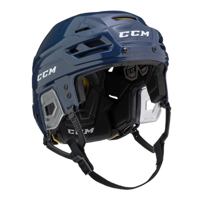 A photo of the CCM Tacks 310 Senior Hockey Helmet in colour navy. Angled view.