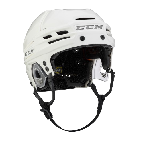 A photo of the CCM Super Tacks X Senior Hockey Helmet in colour white. Angled view.