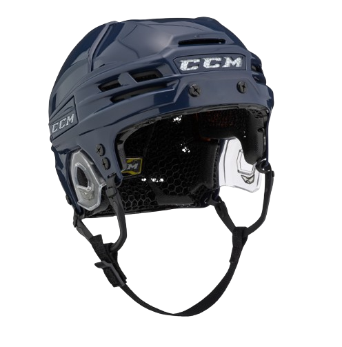 A photo of the CCM Super Tacks X Senior Hockey Helmet in colour navy. Angled view.