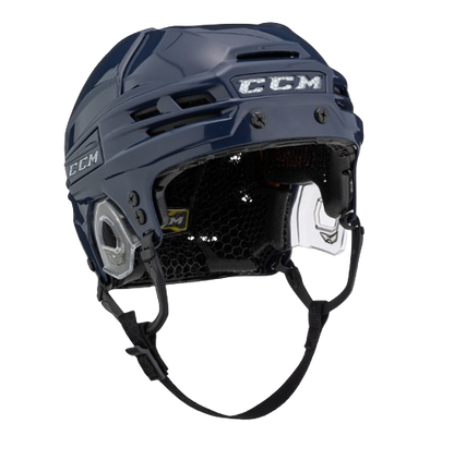 A photo of the CCM Super Tacks X Senior Hockey Helmet in colour navy. Angled view.