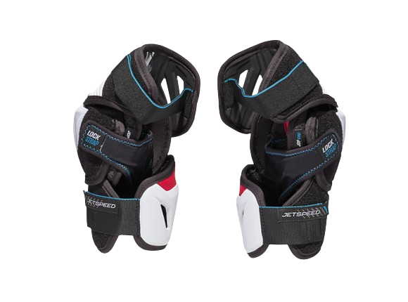 A photo of the CCM Jetspeed FT6 Pro Elbow Pads in colour white and black. Rear view.