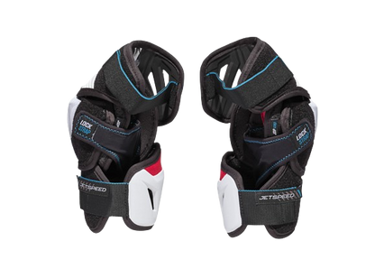 A photo of the CCM Jetspeed FT6 Pro Elbow Pads in colour white and black. Rear view.