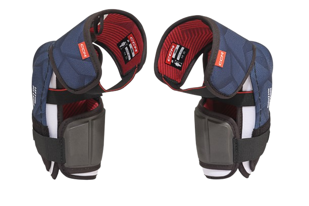 A photo of the CCM Next Elbow Pads in colour navy and black. Rear view.