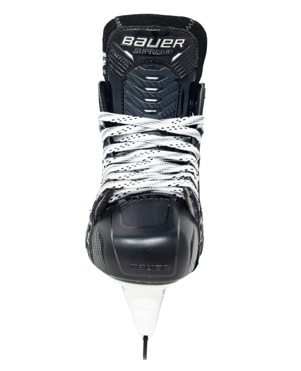 A photo of the Bauer Supreme Intermediate MACH Hockey Skate with Pulse Steel in colour black. Front view.