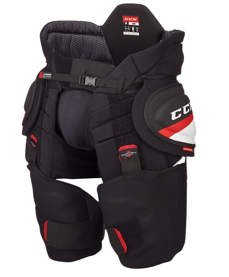 A photo of the CCM JetSpeed Hockey Girdle with the colour black, white and red. 