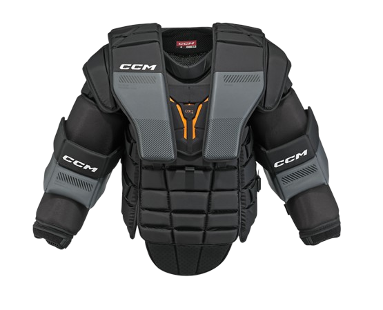 CCM PRO SPEC Goalie Chest Protector in colour black and grey. Front view.