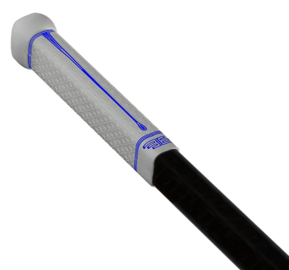 A photo of the Buttendz Flux Z Hockey Stick Grip in colour white and blue.