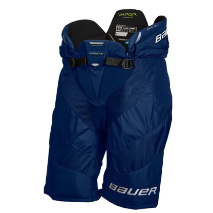 A photo of the Bauer Vapor Hyperlite Hockey Pants in colour navy. Front view.