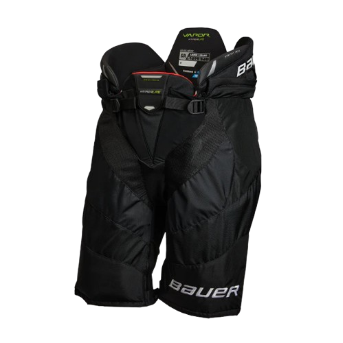 A photo of the Bauer Vapor Hyperlite Hockey Pants in colour black. Front view.