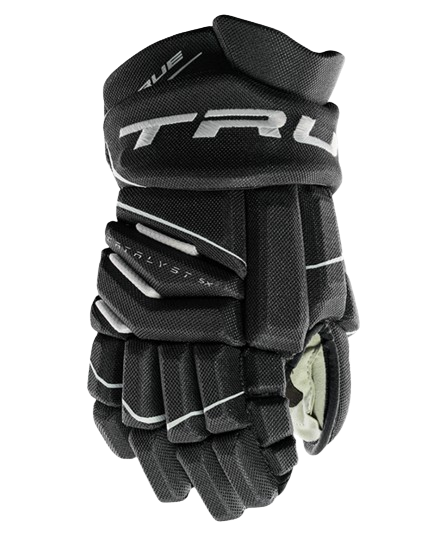 A photo of the True Catalyst 5X Hockey Glove in colour black. Front view.