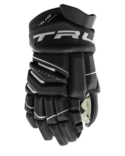 A photo of the True Catalyst 5X Hockey Glove in colour black. Front view.