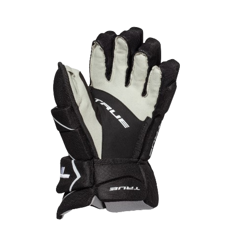 A photo of the True Catalyst 5X Hockey Glove in colour black. Palm view.