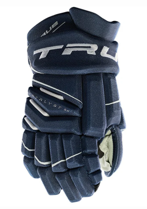 A photo of the True Catalyst 5X Hockey Glove in colour navy. Front view.